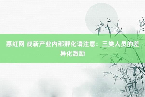 惠红网 战新产业内部孵化请注意：三类人员的差异化激励